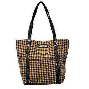 Longaberger Homestead black Tan checked checker tote bag